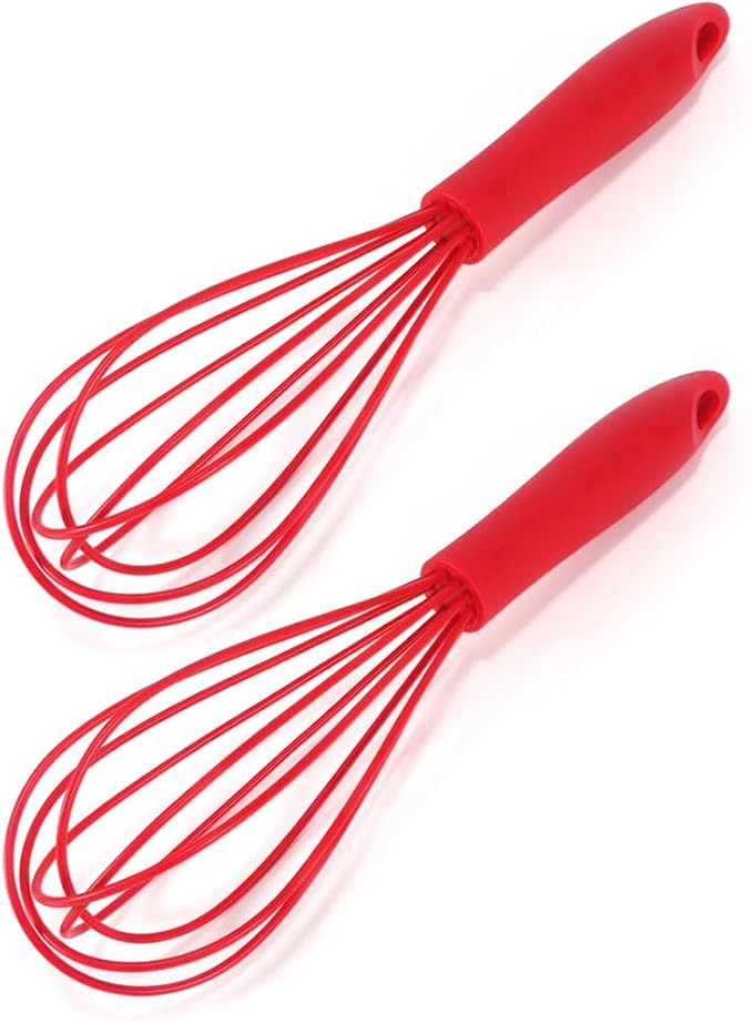 Silicone Whisk, 16 Piece Commercial Non-Scratch Balloon Wire Whisk for Cooking, Manual Red Egg Beater Milk Frother Coffee Whisks, Suitable for Blending, Whisking, Beating and Stirring