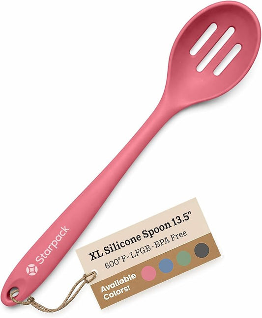 Starpack 'Let it Drain' XL Silicone Slotted Spoon(13.5 Inches) - Large Spoon with Slots for Cooking Heat Resistant to 600°F - Silicone Slotted Serving Spoons, Non Stick Cooking Spoons with Slots