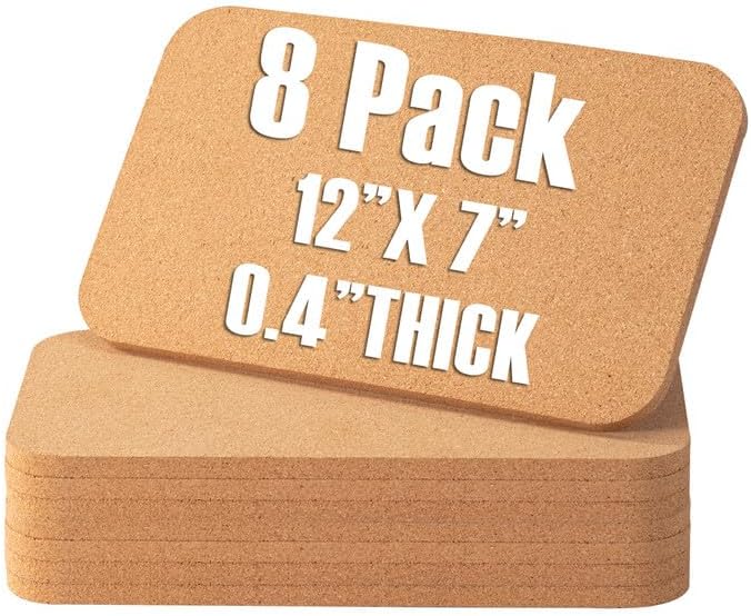 Rectangle Cork Trivets Set - 8 Pack, 12" x 7" x 0.4" Thick, Heat-Resistant Cork Hot Pads for Countertop, Table, and Kitchen, Perfect for Hot Pots and Pans