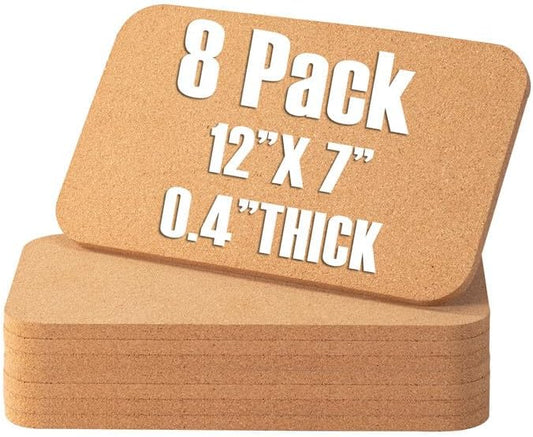 Rectangle Cork Trivets Set - 8 Pack, 12" x 7" x 0.4" Thick, Heat-Resistant Cork Hot Pads for Countertop, Table, and Kitchen, Perfect for Hot Pots and Pans