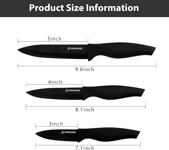 Magiware 6-Piece Paring Knife Set with Sheaths-Ceramic Blade Sharp Rust Proof Stain Resistant (include 5inch Utility Knife, 4inch Fruit Knife,3inch Paring Knifes)-Black (win0529)