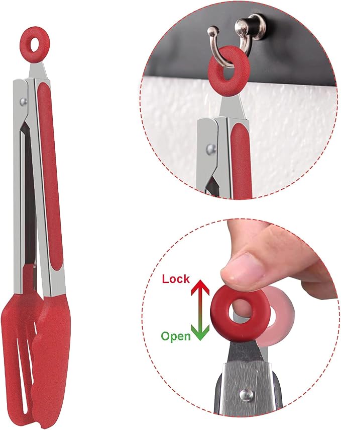 Premium Stainless Steel Locking Kitchen Tongs, Silicone Pliers, Non Stick Heat-Resistant Barbecue Pliers Set, Can be Used for Barbecue/Cooking/Picnic/Party Occasions