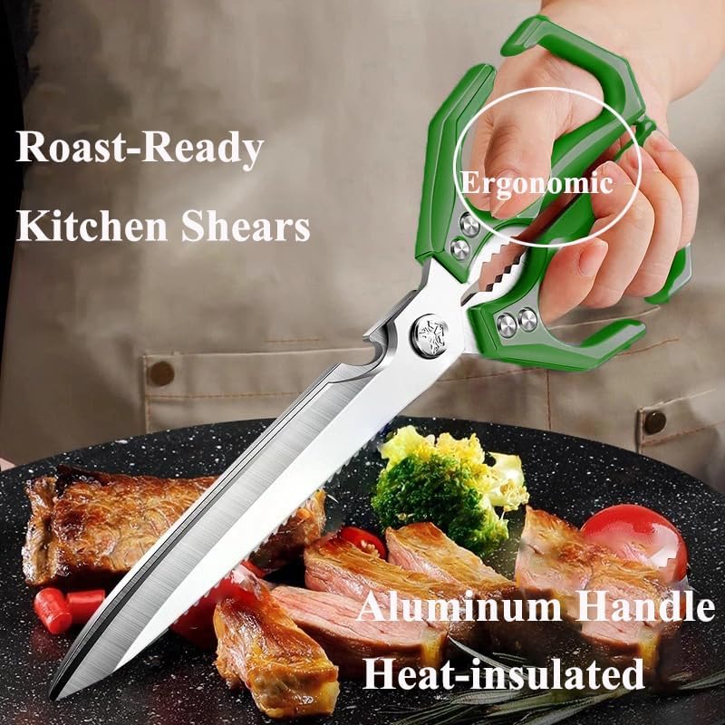 Extended Blade All Purpose Heavy Duty Kitchen Shears for Cooking BBQ, Ergonomi Roast Food Cutting Scissors Dishwasher Safe