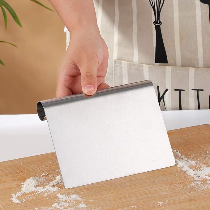 Pastry Bench Scraper,Scraper with Measurements,Stainless Steel Chopper,Sharp Flakes&Non-Stick,for Chocolate Cakes, Pastry/Cinnamon Rolls/Dinner Rolls/Pizza/Pasta (Silver)