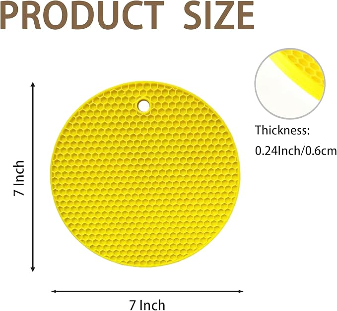 6-Pack Silicone Trivet Mats, Heat Resistant Hot Pads, Dishwasher Safe Kitchen Mats, BPA-Free Pot Holders for Table, Countertop, Stove, Honeycomb Design (Yellow, 7“ Round)