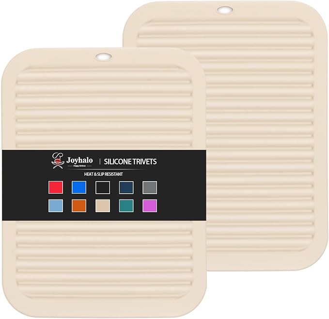 2 Pack Square Trivets for Hot Dishes | 9*12in Silicone Hot Pads for Kitchen,Hot Pots and Pans, Protect Table, Countertops, Heat Resistance to 480°F,Khaki