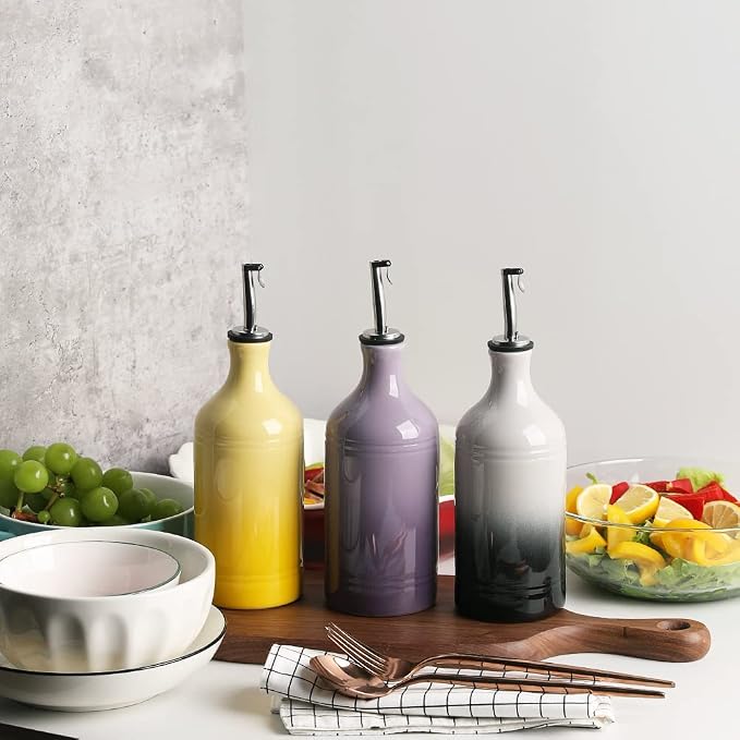 Sweejar Ceramic Olive Oil Dispenser Bottle, Opaque Oil Cruet Protects to Reduce Oxidation, Suitable for Storage Vinegar, Coffee Syrups & Other Liquids, Pack of 1, 15.5 Fl Oz(Gradient Gray)