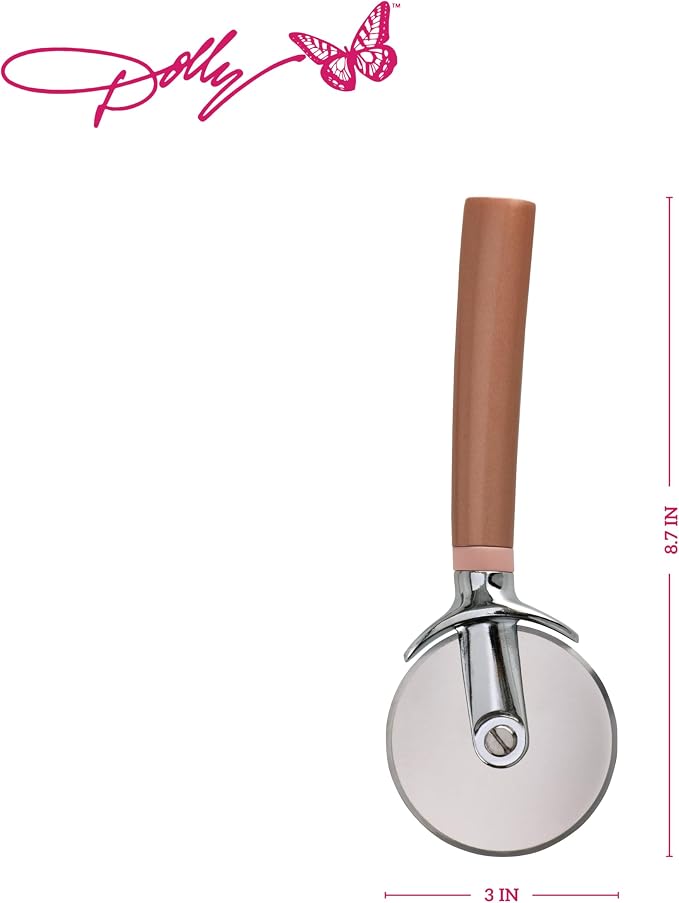 Dolly Parton Pizza Wheel with Blush Design – Stainless Steel Blade, Ergonomic Handle with Finger Guard, Dishwasher Safe, 8.7 Inch