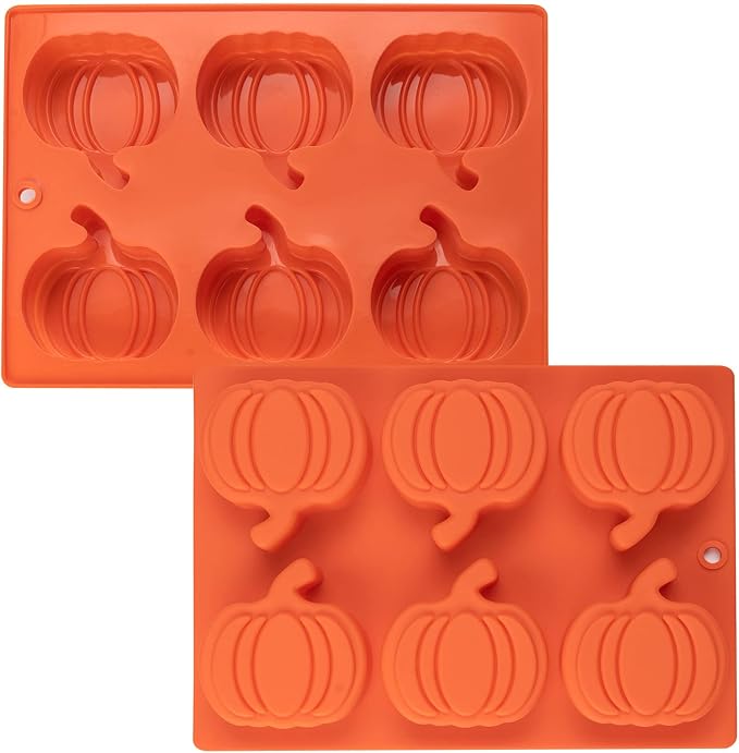 Silicone Pumpkin Molds, 2 Pack Pumpkin-Shaped Cake Molds Thanksgiving Cookie Molds Muffin Cupcake Pan Hot Chocolate Bomb Mold for Halloween Thanksgiving Fall Baking and Wax Melts Soap Making