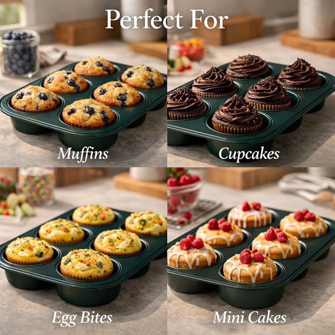 Wee's Beyond Non-Stick Muffin Pan 6 Cup – Easy Release Cupcake Pan 10.5 x 7.5 Inch Carbon Steel Muffin Tray for Baking – Durable Muffin Tins for Cupcakes, Muffins & Mini Cakes – Easy Clean Cupcake Tin
