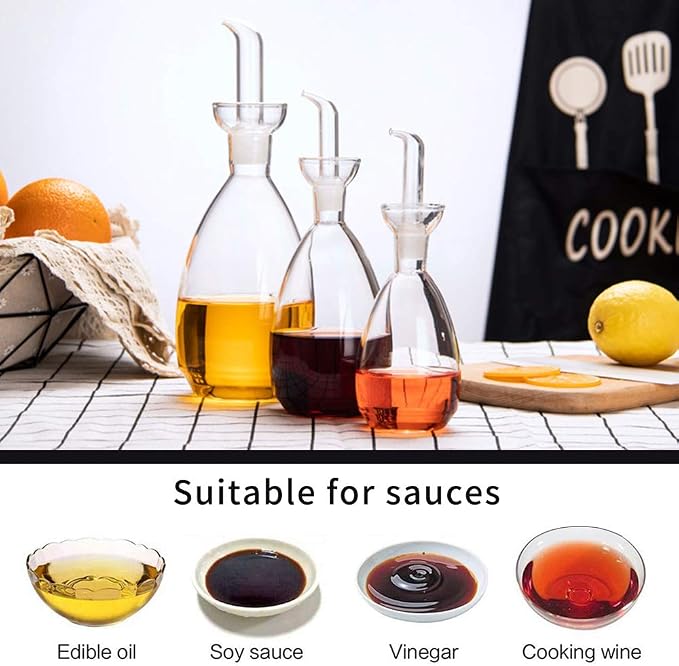 Affogato Glass Oil Bottle with Spout, Olive Oil Dispenser Vinegar Drizzler Pourer Stopper Pot, Soy Sauce Vinegar Cruet Non Drip Heat-Resistant for Cooking Kitchen Restaurant BBQ (15 oz)