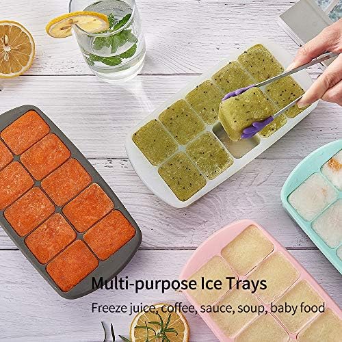 ZEROBOX Ice Cube Trays with Lids - Easy Release Silicone Ice Trays - Flexible 10 Square Cubes per Tray Ice Molds for Chilled Drinks, Whiskey & Cocktails - Stackable, Dishwasher Safe, BPA Free, Grey