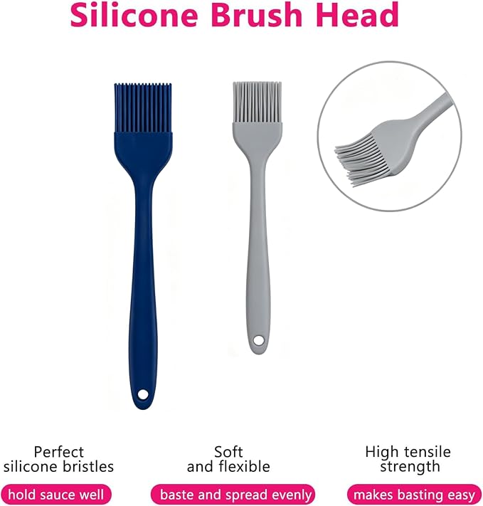 Hhyn Silicone Basting Pastry Brush Set 2 Pack (Large + Small), Gray & Blue | Heat Resistant, Spread Oil Butter Sauce for BBQ Grill Barbeque Kitchen Baking Cooking Pastries