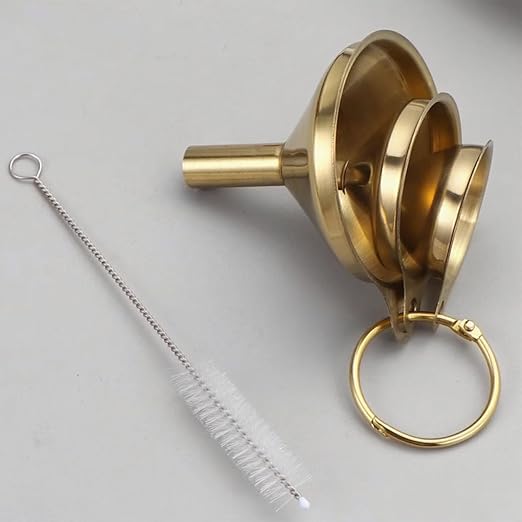 Gold Stainless Steel Funnels for Kitchen Use, Large Tiny Small Funnel Set of 3 with 2Pcs Cleaning Brush Set for Filling Bottles Oil Liquor Water Spice (Gold)