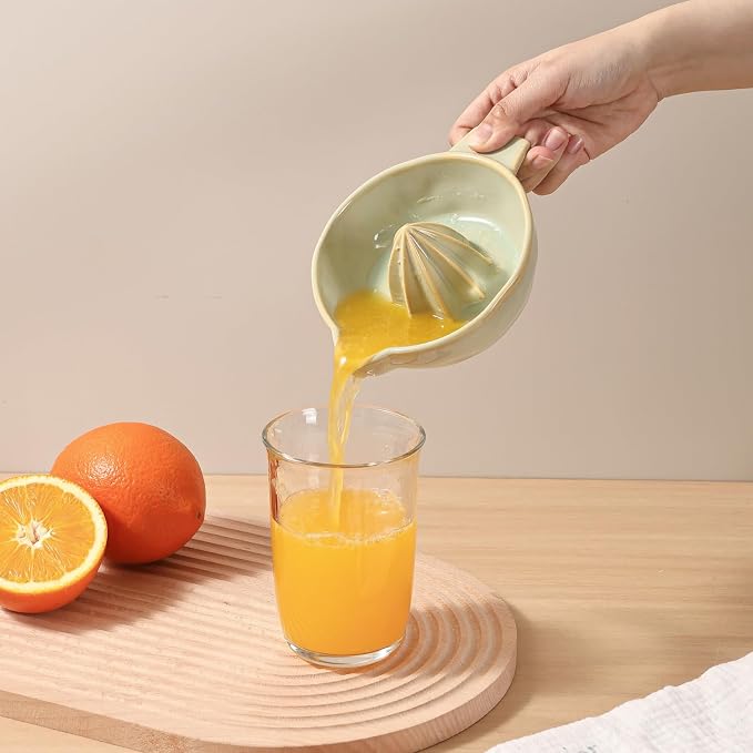 Ceramic Lemon Juicer Reamer Manual Citrus Lime Hand Squeezer Bowl with Handle and Pour Spout, Handheld, Easy to Use and Clean