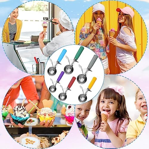 Hsei 6 Pcs Ice Cream Scoops Stainless Steel Cookie Portion Scoop with Handle for Baking Food Cookie Dough Cupcake Batter (Multi Color,40mm to 70mm)