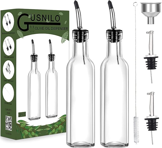 8 oz (250ml) Oil and Vinegar Dispenser Set - 2PCS Olive Oil Dispenser Bottles, Syrup Dispenser & Kitchen Oil Bottles with Pour Spouts and Funnel