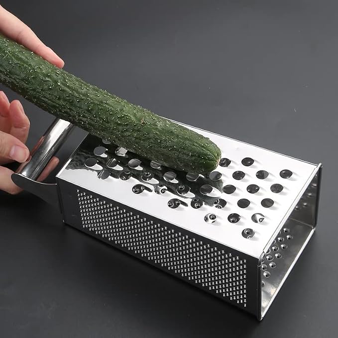 Box Grater for Kitchen, 4 Sided Box Cheese Grater, Stainless Steel Silver Box Grader for Cheese, Potato, Carrot Peeler and Slicer, Kitchen Gadgets Accessories Dishwasher Safe
