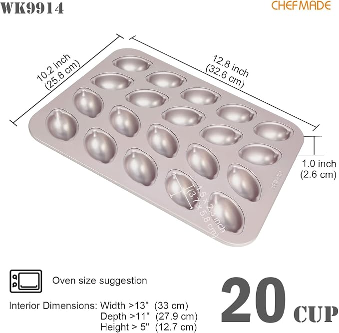 CHEFMADE Muffin Cake pan, 20-Cavity Non-Stick Lemon-Shaped Bakeware for Oven Baking (Champagne Gold)