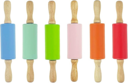 6 Pack Mini Small Rolling Pin 9 Inch Kids Rolling Pin Wooden Handle for Home Kitchen
