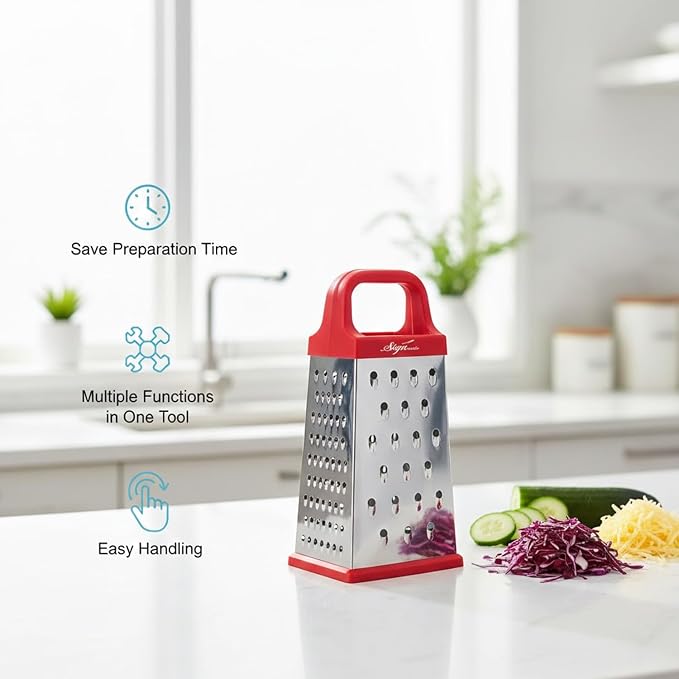 Signamio 5 in 1 Grater Stainless Steel Box, Vegetable Slicer for Kitchen - Multi-Function Carrot Grater Machine, Premium Stainless Steel Design for Effortless and Efficient Food Preparation