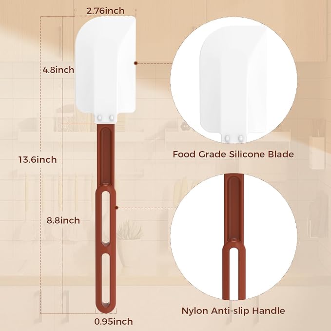 High Heat Resistant Silicone Spatulas, 13-1/2" Commercial Spatula 500°F Heat-Resistant Heavy Duty Spatula Non-Stick Scraper, Ideal for Baking/Cooking/Mixing, Commercial Dishwasher Safe