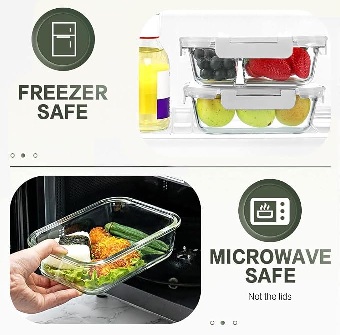 10 Packs 30 oz Glass Meal Prep Containers with Lids, White | Glass Food Storage Containers with Lids,Airtight Lunch Bento Boxes,Microwave, Oven, Freezer and Dishwasher