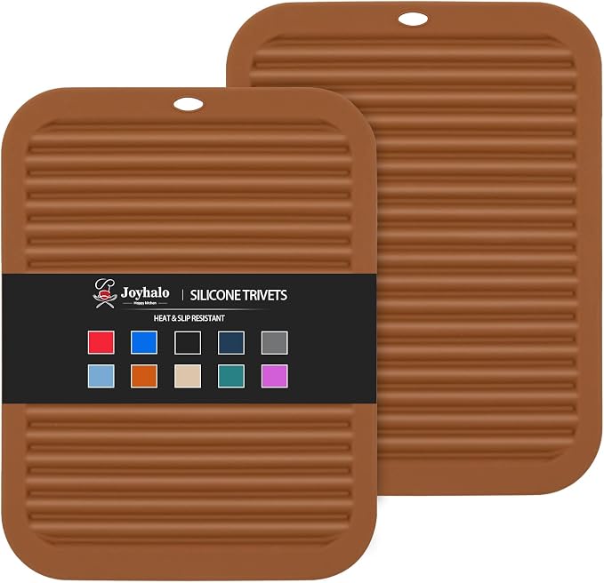 2 Pack Square Trivets for Hot Dishes | 9*12in Silicone Hot Pads for Kitchen,Hot Pots and Pans, Protect Table, Countertops, Heat Resistance to 480°F,Brown