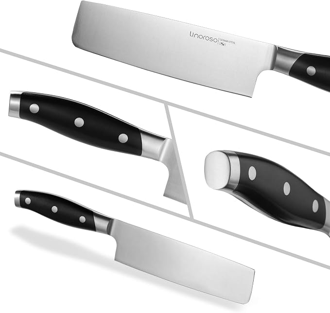 linoroso Nakiri Knife 7 inch Japanese Chef Knife, Asian Vegetable Cleaver Kitchen Knife, German High Carbon Stainless Steel Usuba Knife with Full Tang Ergonomic Handle for Home Kitchen and Restaurant