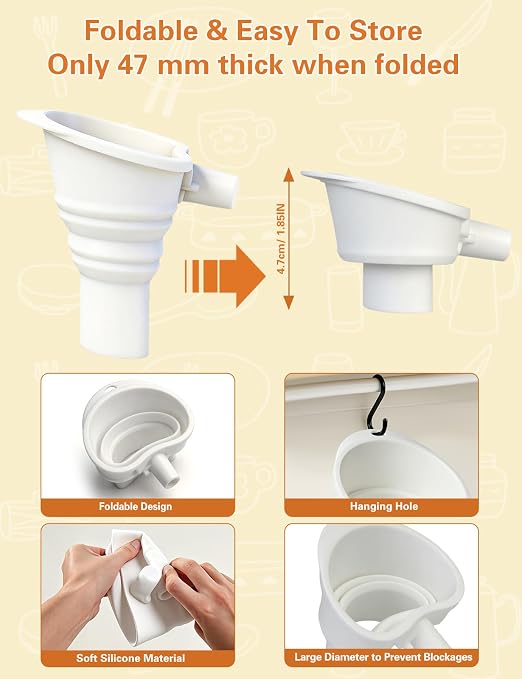 Foldable Silicone Flour Funnel for KitchenAid Mixer 4.5-5Qt Tilt Head | Thick Food-Grade Silicone, Extended Spout, Heat Resistant, No Spill Design, Collapsible, Dishwasher Safe Baking Accessory