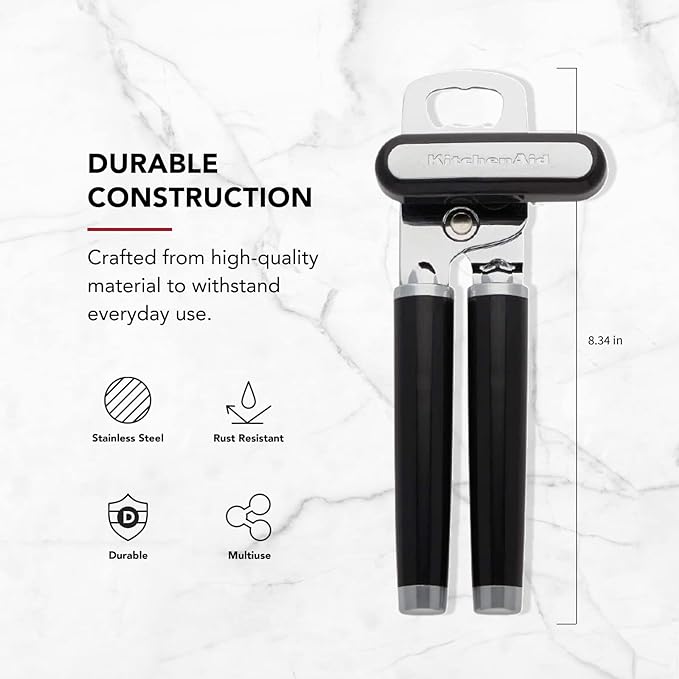 KitchenAid Classic Multifunction Can Opener and Bottle Opener Easy to Use, Razor Sharp Stainless Steel Cutting Wheel, Soft Ergonomic Handles, Black, Pack of 12