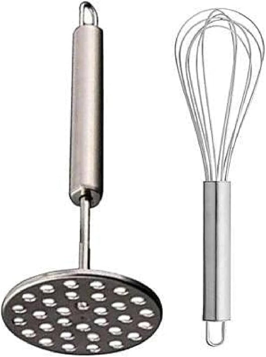 Stainless Steel Potato mashers Whisker, Hand Tool Stainless Steel Mini Kitchen Whisk with Pav Bhaji Masher Best Kitchen Tool Combo for Your Home (Whisk 25CM and Masher 20CM)