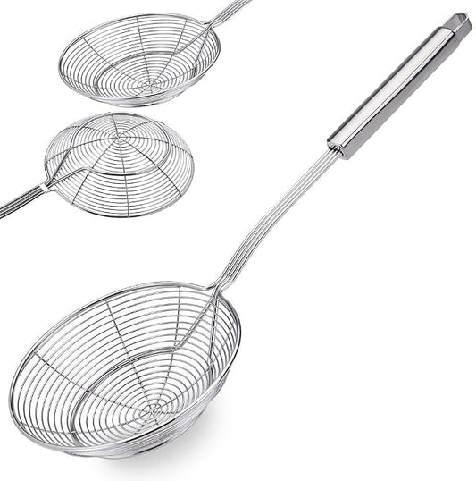 Spider Strainer Skimmer Ladle Spoon colander Stainless Steel Solid rust proof Skimmer Basket with Non Slip Long Handle for Kitchen Frying Food Noodle kitchen Cooking Tools