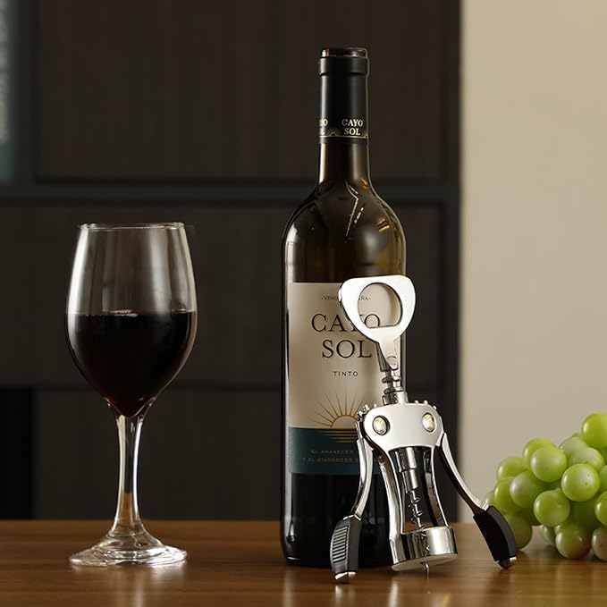 KORCCI Wine Opener, Heavy-Duty Zinc Alloy Wing Corkscrew, Premium Beer Bottle Opener, Multifunctional Wine Accessories with Ergonomic Handle and Sharp Screw, for Kitchen, Bar, Restaurant (2PCS)