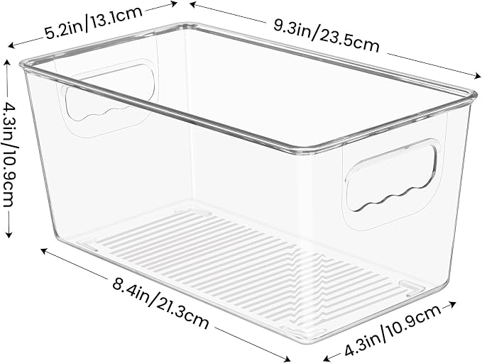 YIHONG 4 Pack Clear Storage Bins, Pantry Organizer Bins with Handle, Small | Plastic Bins, Pantry Storage Containers for Kitchen, Freezer, Cabinet, Closet, Bathroom, Under Sink Organizers and Storage