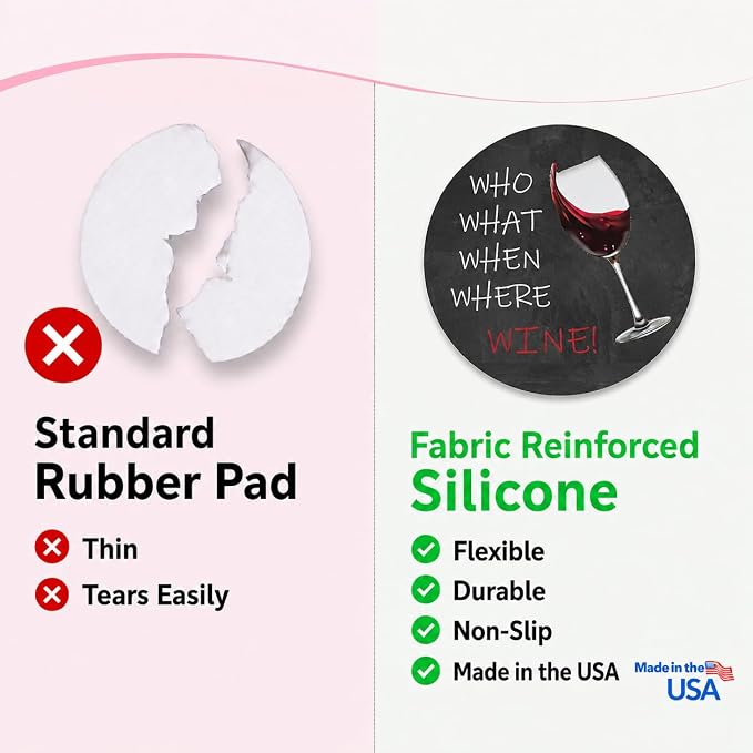 Andreas Silicone Jar Opener, What Wine – 6.25" Non-Slip Lid Gripper & Garlic Peeler, Food and Dishwasher Safe, Multi-Use, Durable Silicone & Fabric, Made in the USA, JO-420