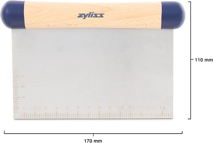 Zyliss E980213 Bench Scraper, 11cm/4.5in, Stainless Steel/Wood, Separate, Scrape, Cut Pizza/Cookie Dough/Cakes/Bakes/Vegetables, Meaurements on Blade cm/in