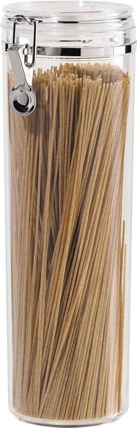 Oggi Tall Clear Canister with Clamp Lid, 58 oz - Large Airtight Food Storage Container, Ideal for Kitchen & Pantry Storage of Bulk, Dry Foods Including Pasta & Spaghetti