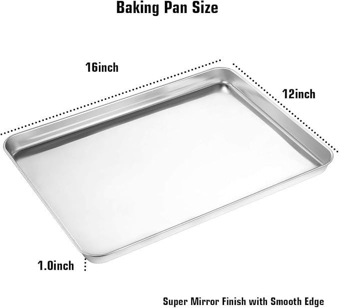 Wildone Baking Sheet with Silicone Mat Set, Stainless Steel Cookie Pan with Baking Mat, Size 16 x 12 x 1 Inch, Set of 4-2 Sheets + 2 Mats