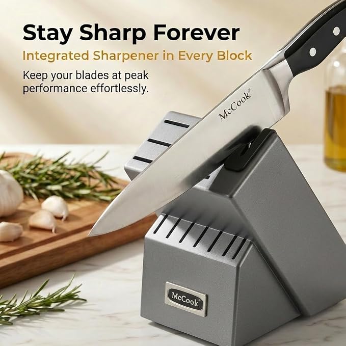 McCook® Knife Sets,German Stainless Steel Kitchen Knife Block Set with Built-in Sharpener, 20-Piece Razor-Sharp Kitchen Knives, Forged Triple Rivet,Full Tang,Ergonomic Handle,Elegant Box for Gift