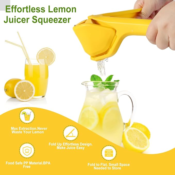 Lemon Squeezer, Effortless Manual Flat Lime Juicer Hand Press | Easy to Make Juice From Lemon, Lime, Citrus, Orange, Fruits, Folds Design For Saving Space Storage
