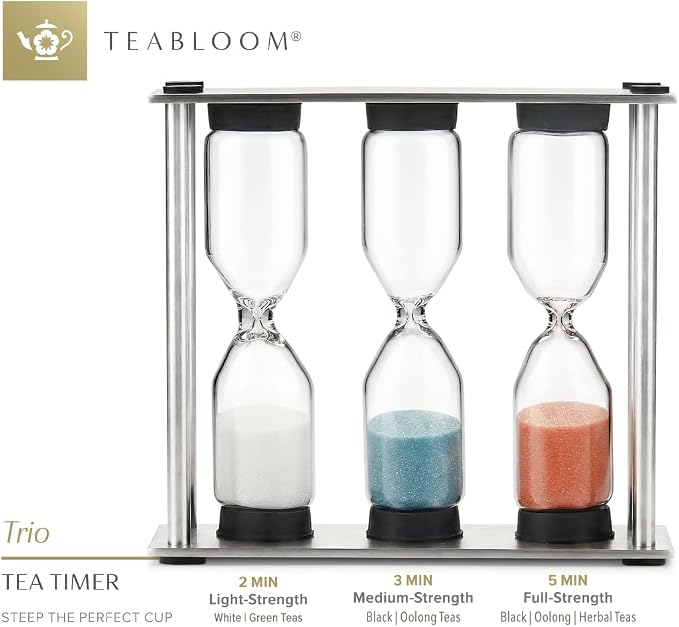 Teabloom Tea Timer - 2 Minutes for Light-Strength White/Green Teas, 3 Minutes for Medium-Strength Black/Oolong Teas, and 5 Minutes for Full-Strength Black/Oolong/Herbal Teas