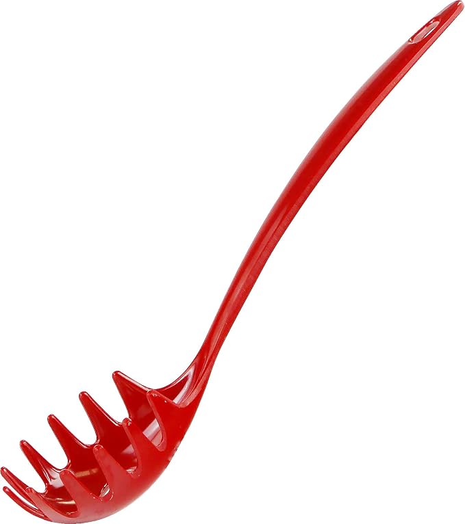 Spaghetti Spoon, Pasta Server, Fork with Ergonomic Handle, Heat Resistant, BPA Free,11.5 inch Melamine Utensil by Reston Lloyd, 6 piece set, Red