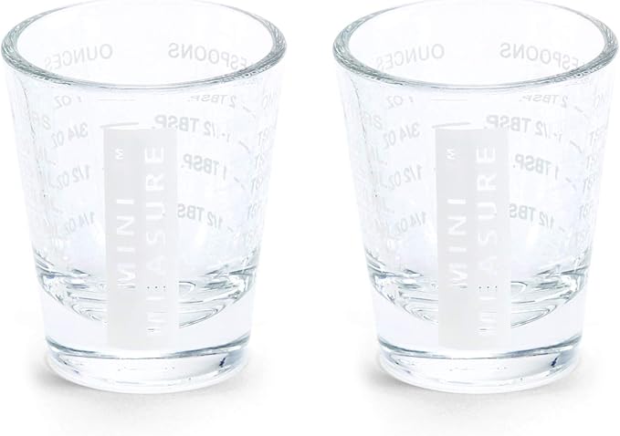 Kolder Mini Measure Heavy Glass, 20-Incremental Measurements Multi-Purpose Liquid and Dry Measuring Shot Glass, White, Set of 2