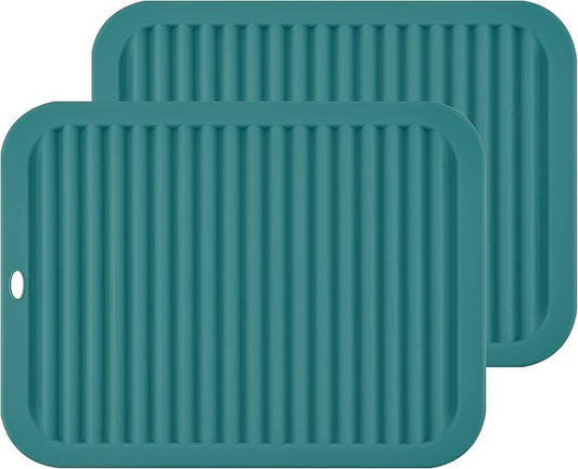 Silicone Trivets for Hot Dishes, Pots and Pans, Hot Pads for Kitchen Counter, Silicone Pot Holders Mats, Heat Resistant Mat for Quartz Countertops, Multi Use Trivet Set 2 Teal
