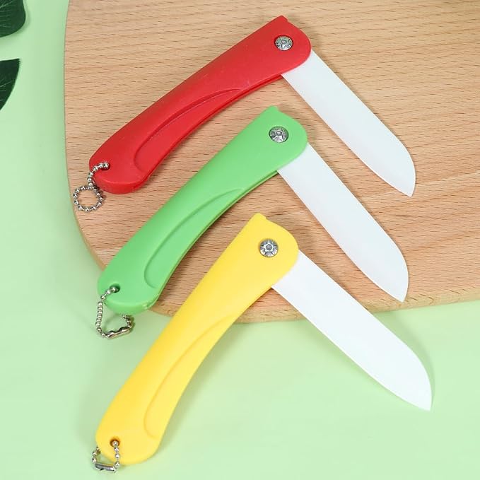 BESTOYARD Foldable Ceramic Fruit Knife Set of 3 4.33 Inch Portable Paring Knives with Protective Covers for Fresh Fruit Cutting and Household Kitchen Use