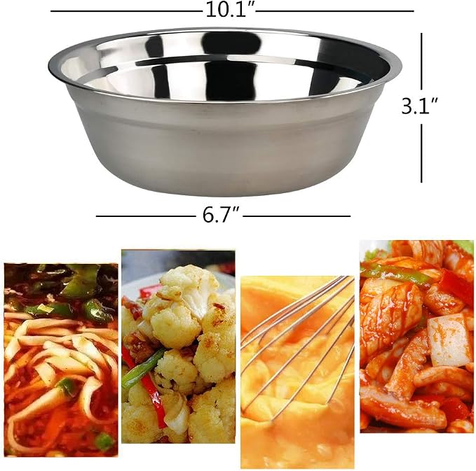 4-Pack Large Stainless Steel Mixing Bowls/Metal Prep Bowls, 10-Inch