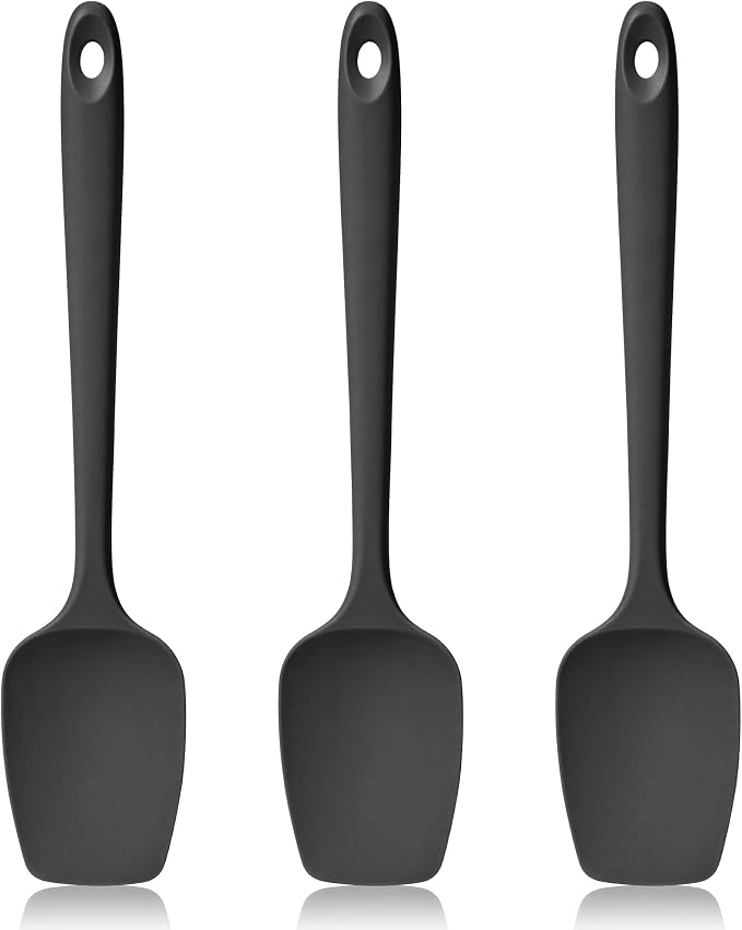 600ºF Heat Resistant Silicone Spoon Spatula Set of 3, Black | High Heat Food Safe Seamless Kitchen Spoonula Scraper for Cooking Baking Mixing Scraping Stirring Nonstick Cookware Pan Bowl