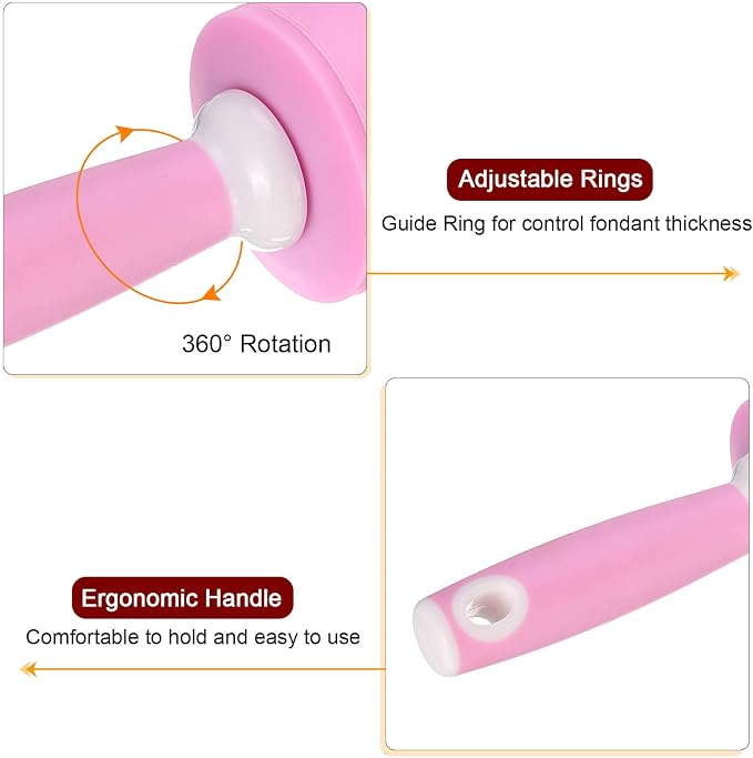 HARFINGTON Silicone Rolling Pins for Baking 20.5 Inch Rubber Handle Non-Stick Rolling Pin Small Roller Playdough Rolling Pins for Dough Pizza Pastry Fondant Kitchen, Pink