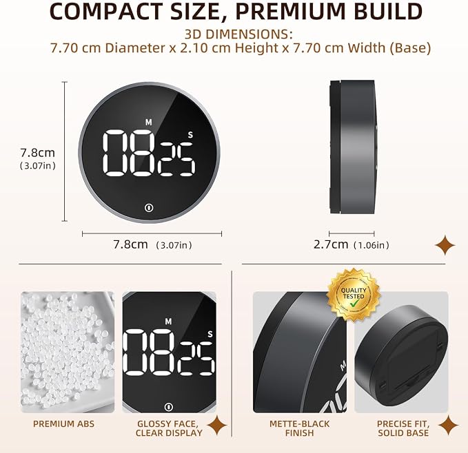 VOCOO Digital Kitchen Timer - Magnetic Countdown Countup Timer with Large LED Display Volume Adjustable, Easy for Cooking and for Seniors and Kids to Use (Space Grey)